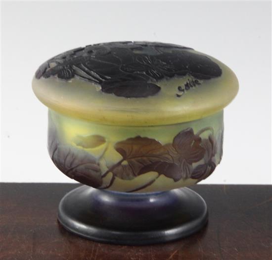 A Galle cameo glass pedestal jar and cover, c.1910, height 8cm (3in.)